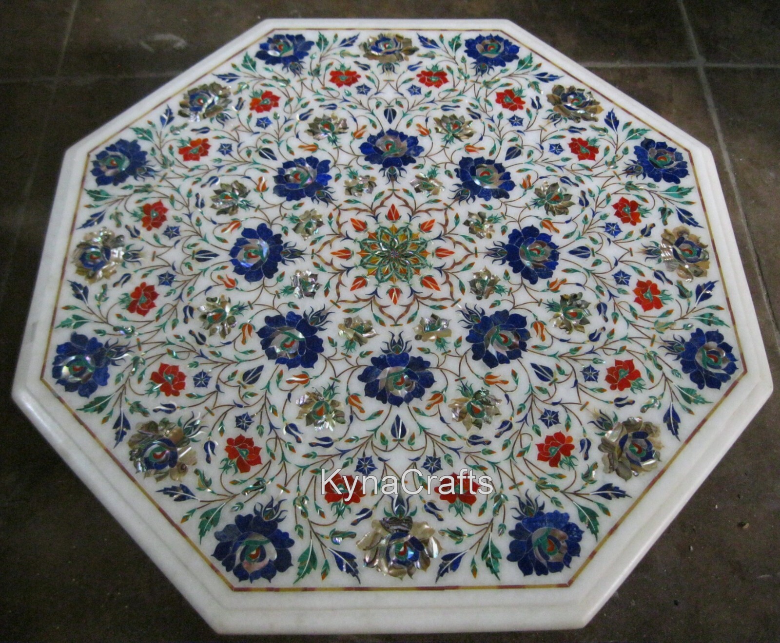18 Inches Multicolor Gemstone Inlay Work Coffee Table Top Marble Corner Table