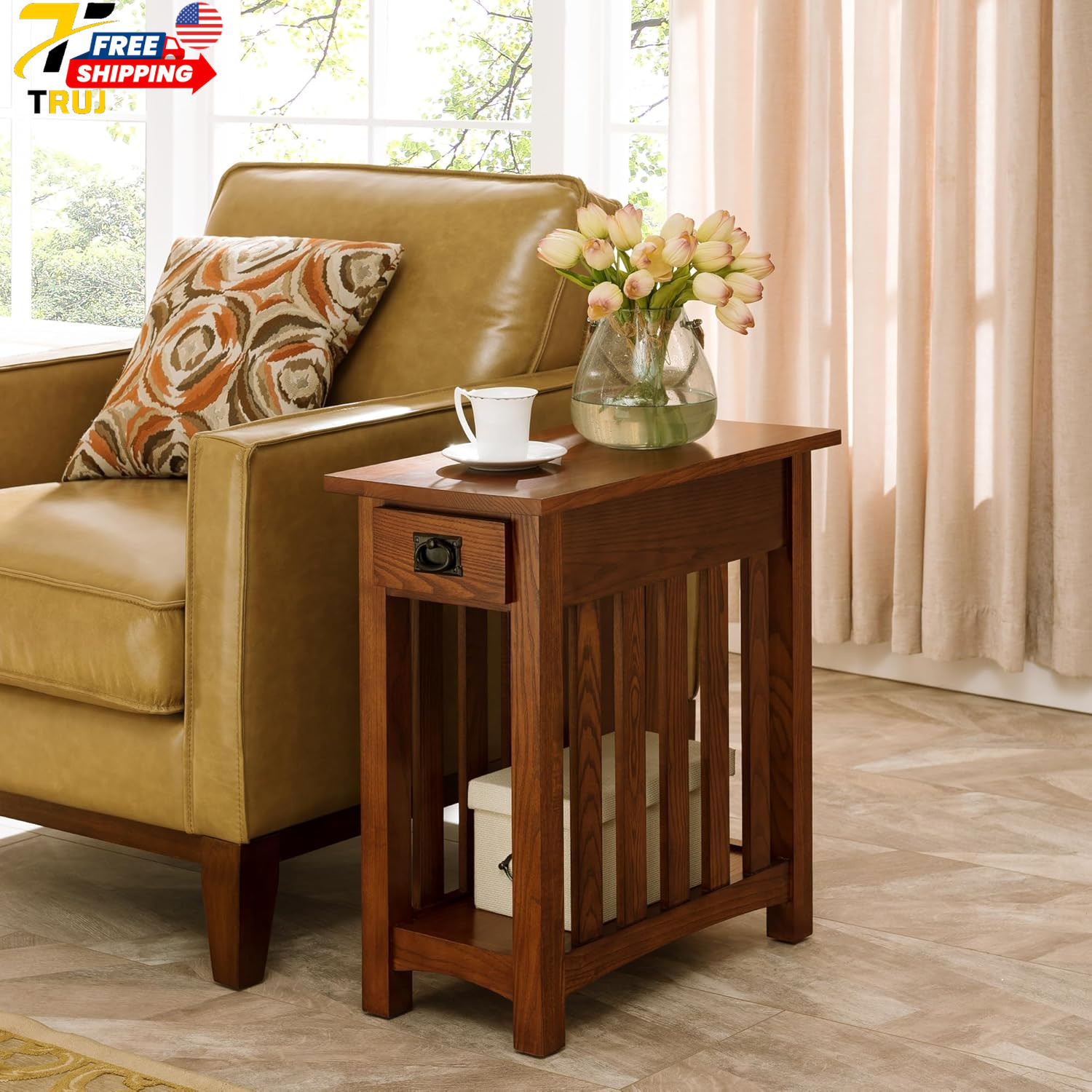 Home Mission Impeccable Coffee Table Solid Wood with 2 Drawers & Shelf Medium