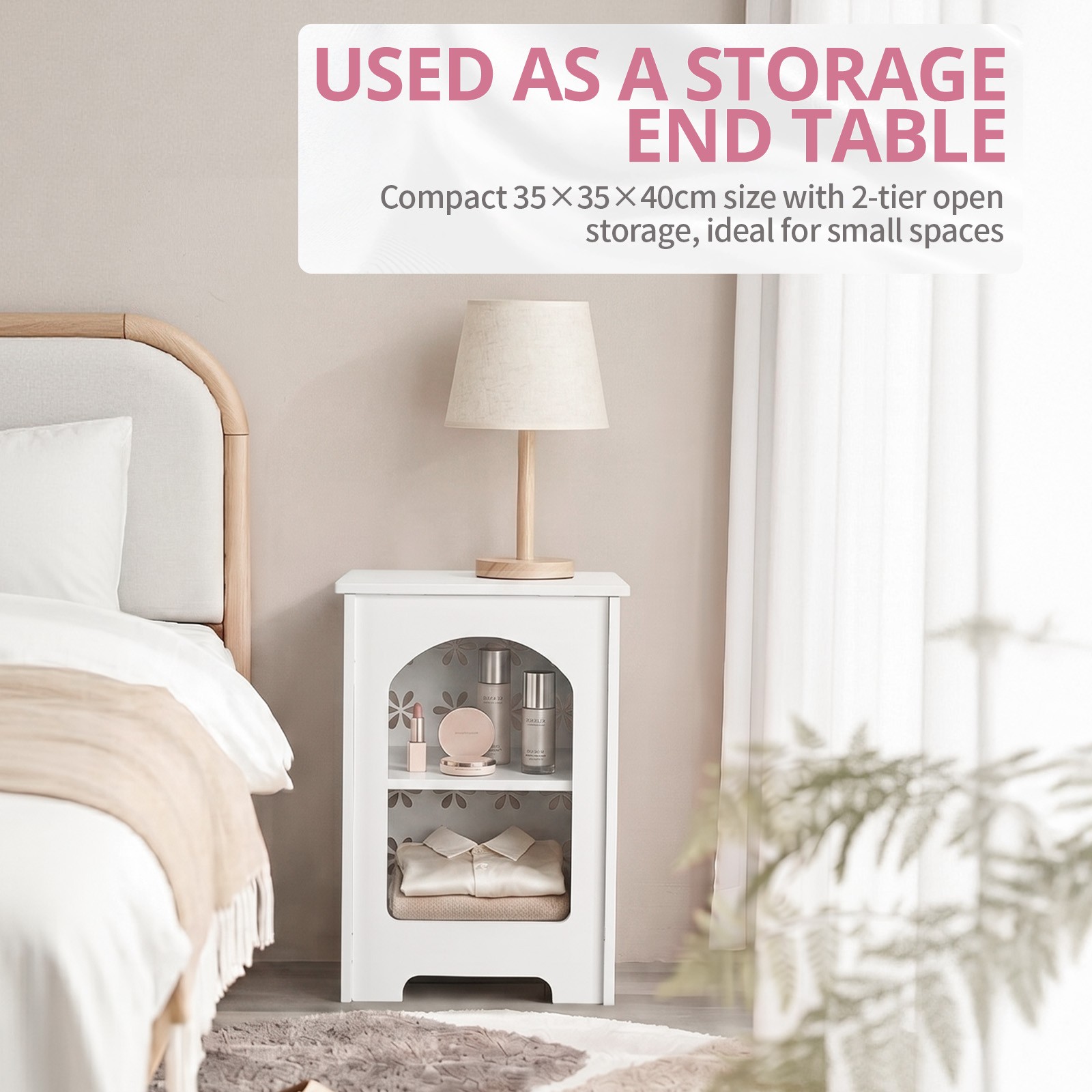 Portable Side Table PVC Bedside w/ Storage Rack for Indoor Living Room Bedroom