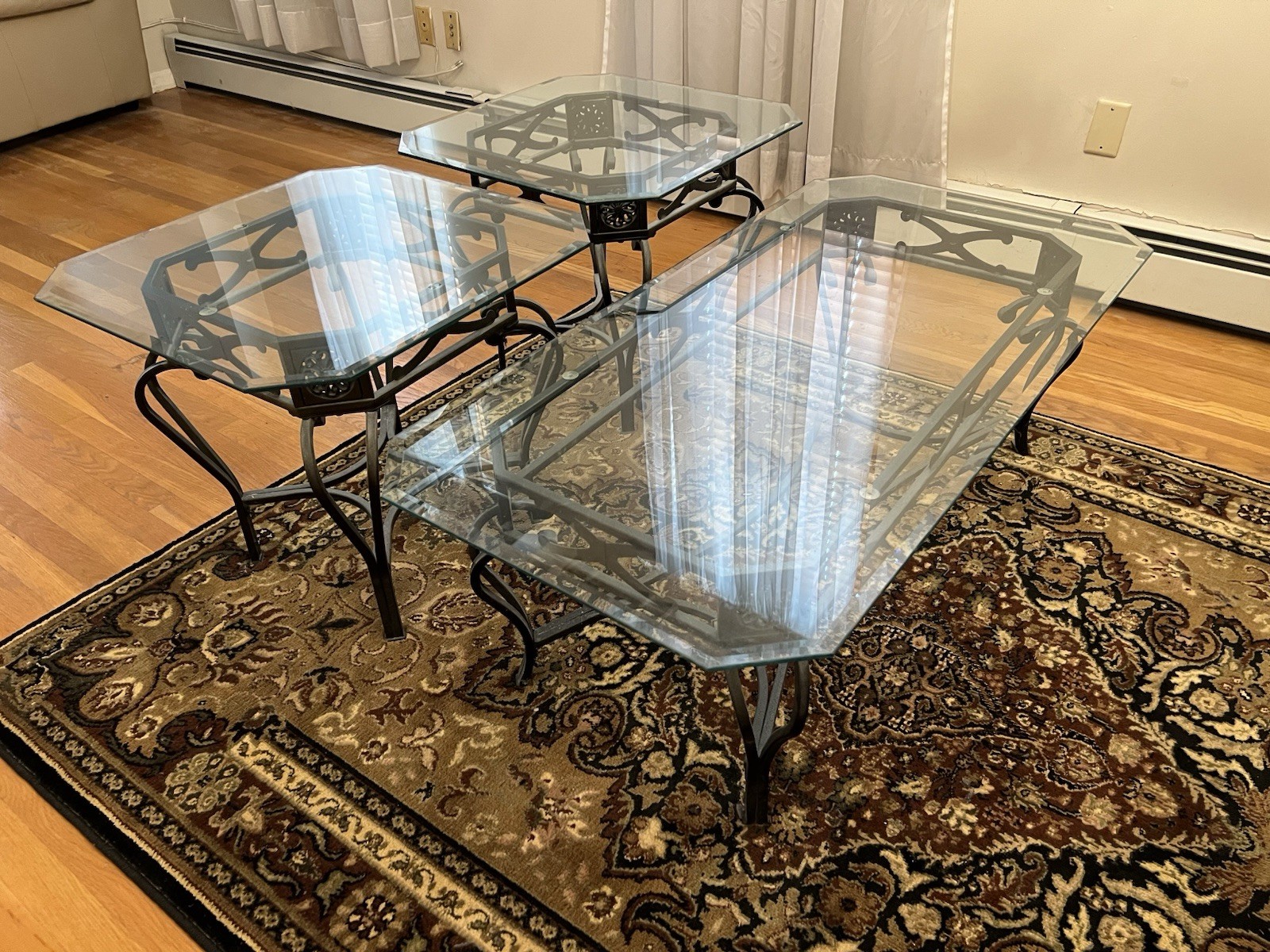 Glass Living Room Coffee Table and End Tables with Metal Base (3 Pc Set)