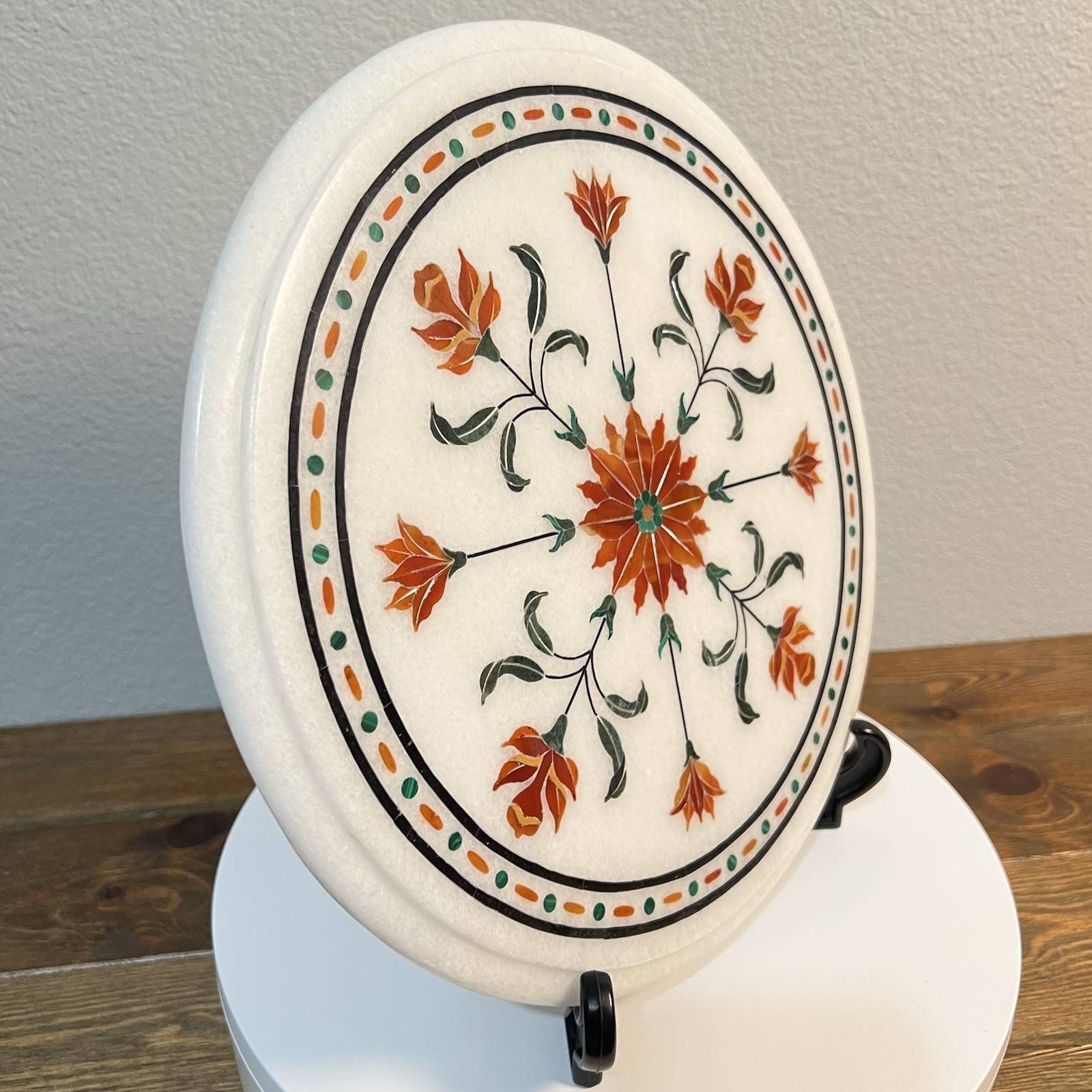 12″ Floral Round Marble End Side Table Top Home decorative