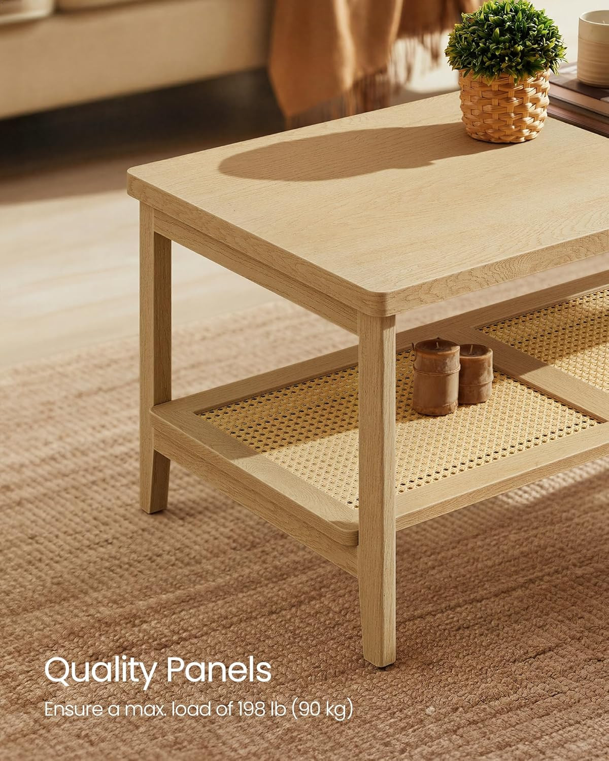 2-Tier Coffee Table for Living Room, Rectangular Living Room Table, with PVC Rat
