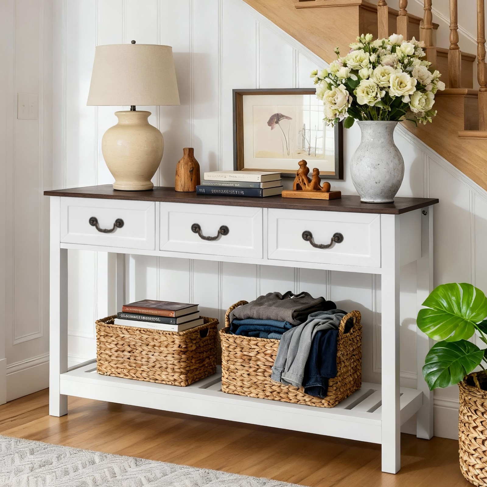 Uimoso 47″ Console Table with Drawers Rustic Sofa Desk Entryway Hall Side Stand