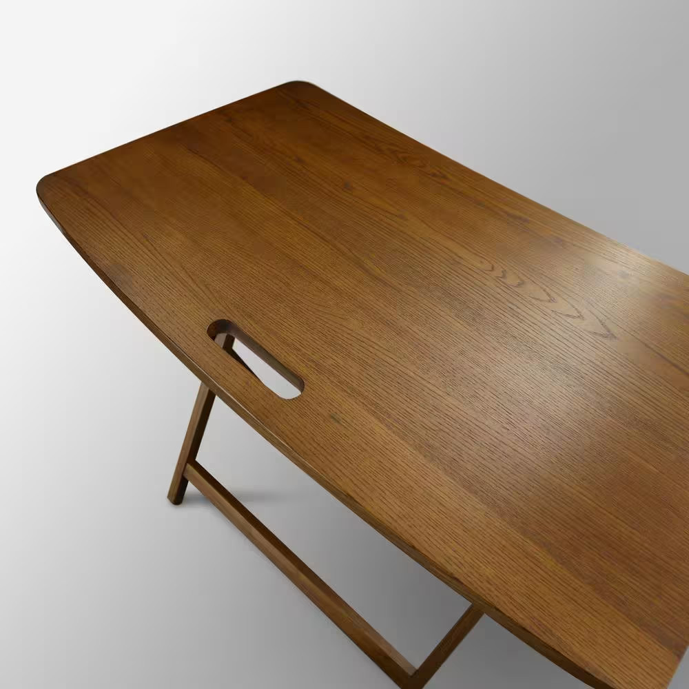 28 In. W Warm Brown New Color Solid Red Oak Wood Folding Table