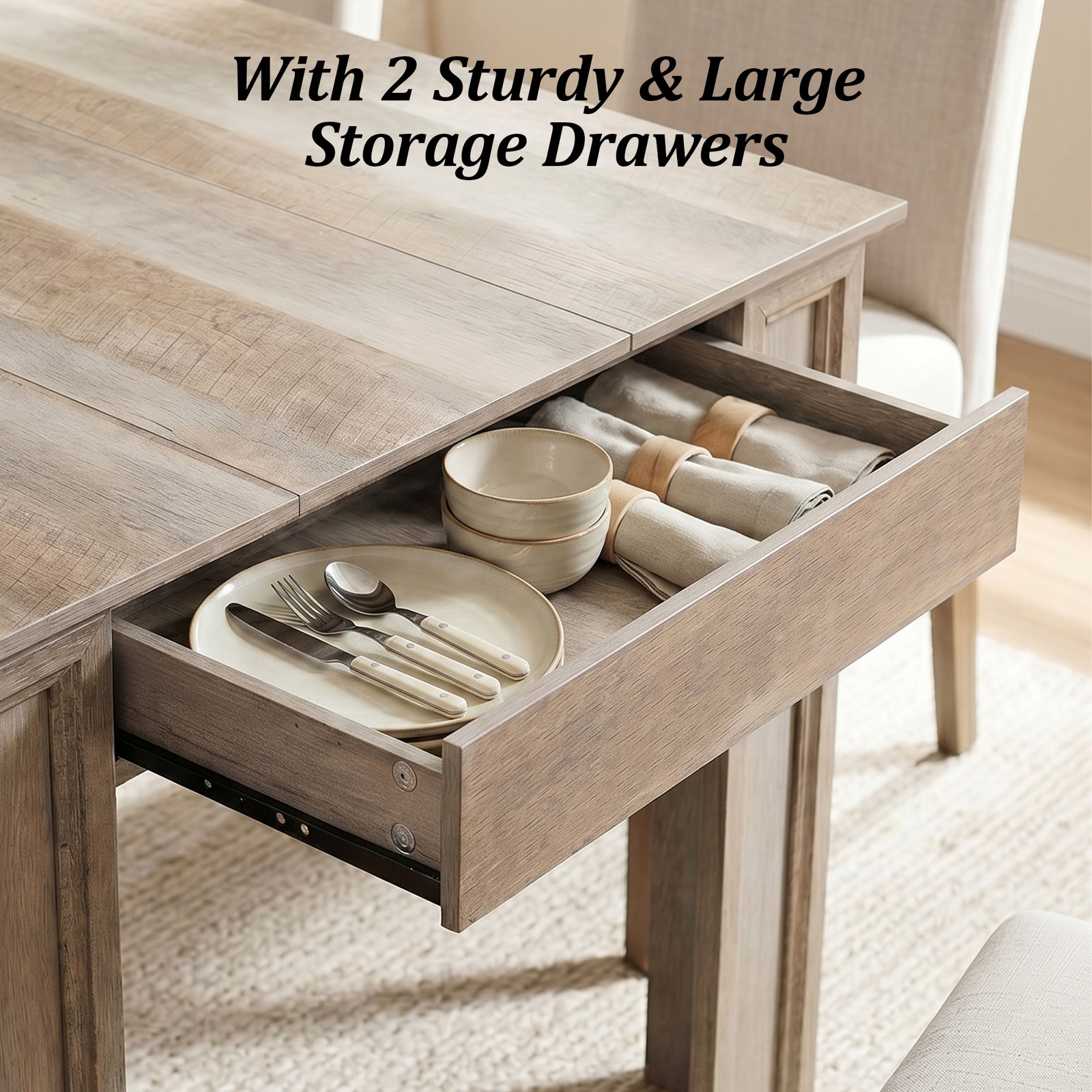 70″ Gray Farmhouse Dining Table with Charging Station & Drawer,for 6-8 People