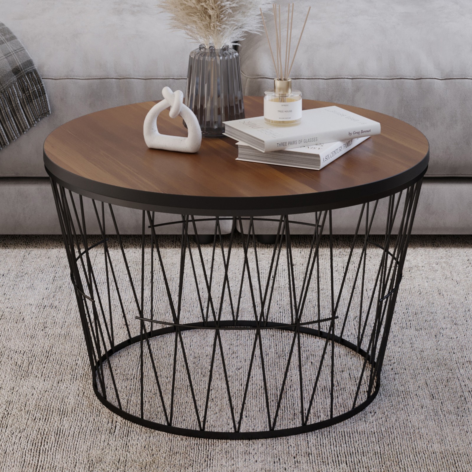Round Coffee Table with Metal BaseSmall Modern Accent Table 23.5 W x 15 H