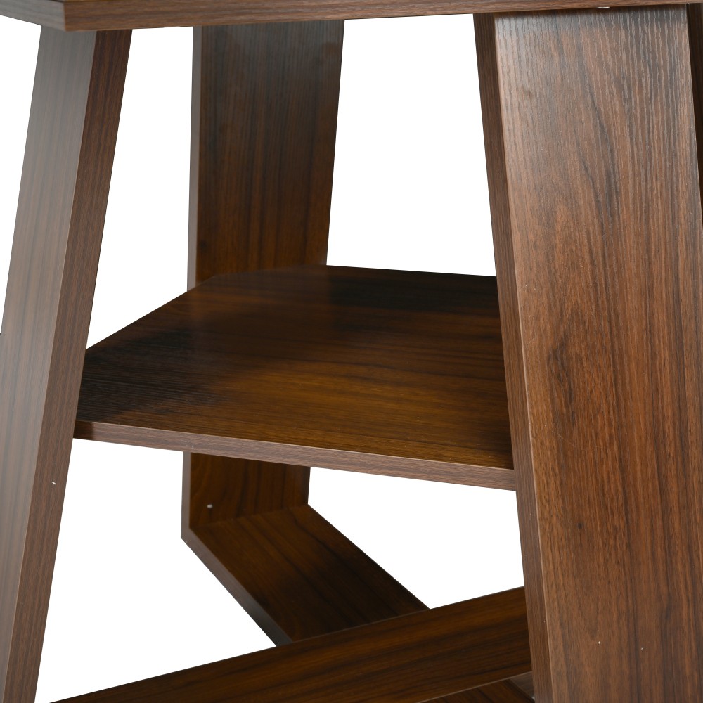 43-59″ Extendable Round Dining Table, Walnut, Space-Saving with Storage Shelf