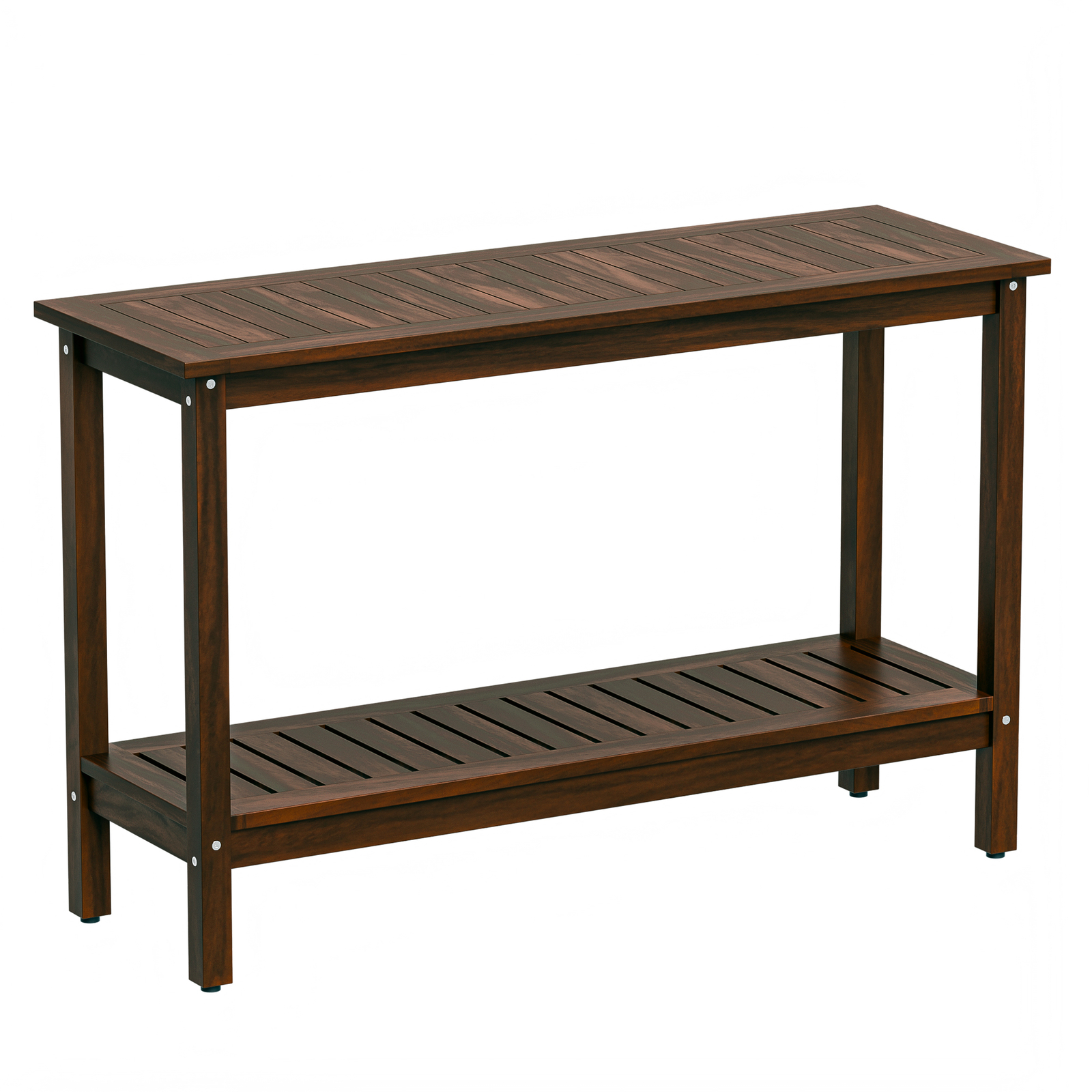 Outdoor Wooden Console Table with 2 Tier Shelf Patio Side Accent Table Coffee