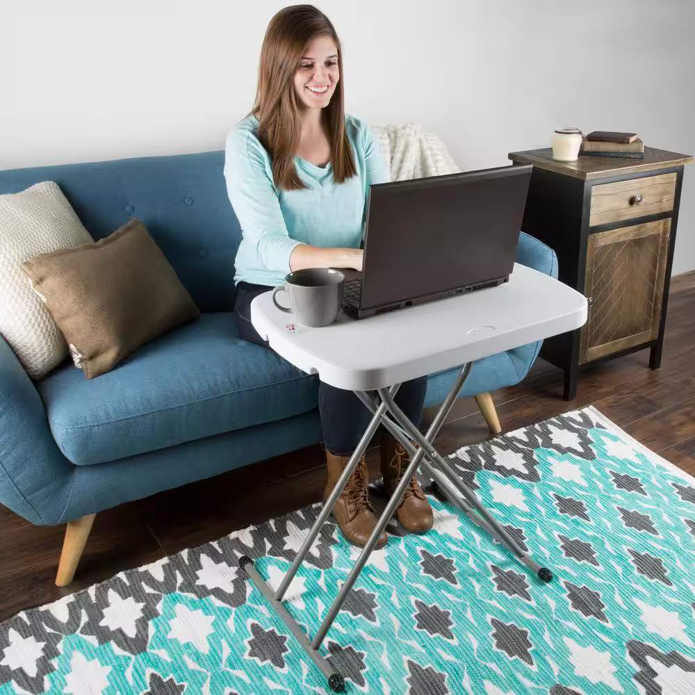 26 In. Folding Utility Table with Plastic Top and Metal Legs, Lightweight Portab