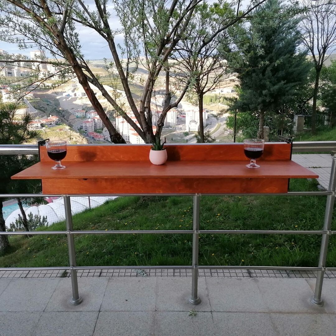 Space Saver Foldable Balcony Bar Table Chestnut Color Free Fast Shipping