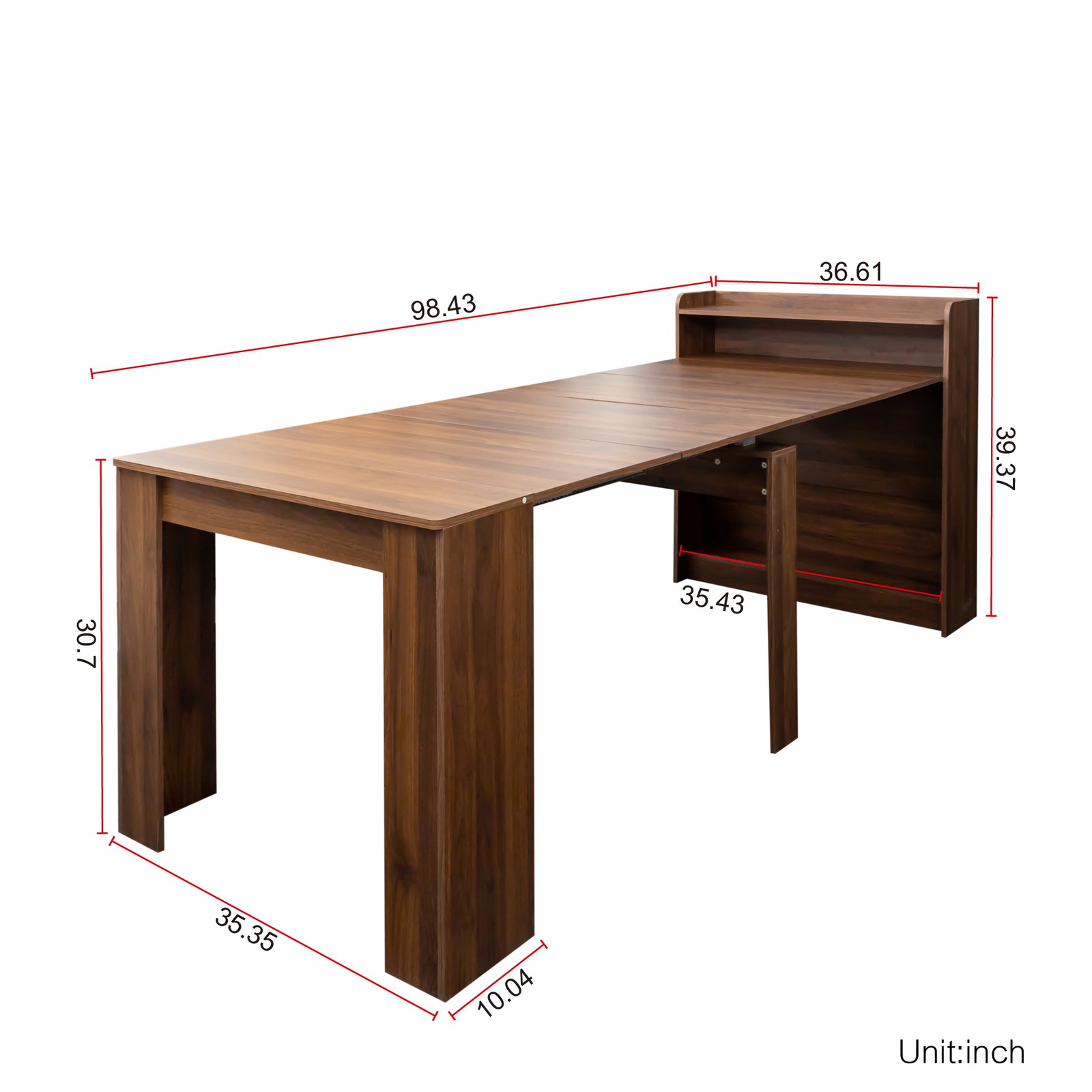 95.43″Extendable Dining Table W/Storage Transformer Kitchen Console Table Walnut