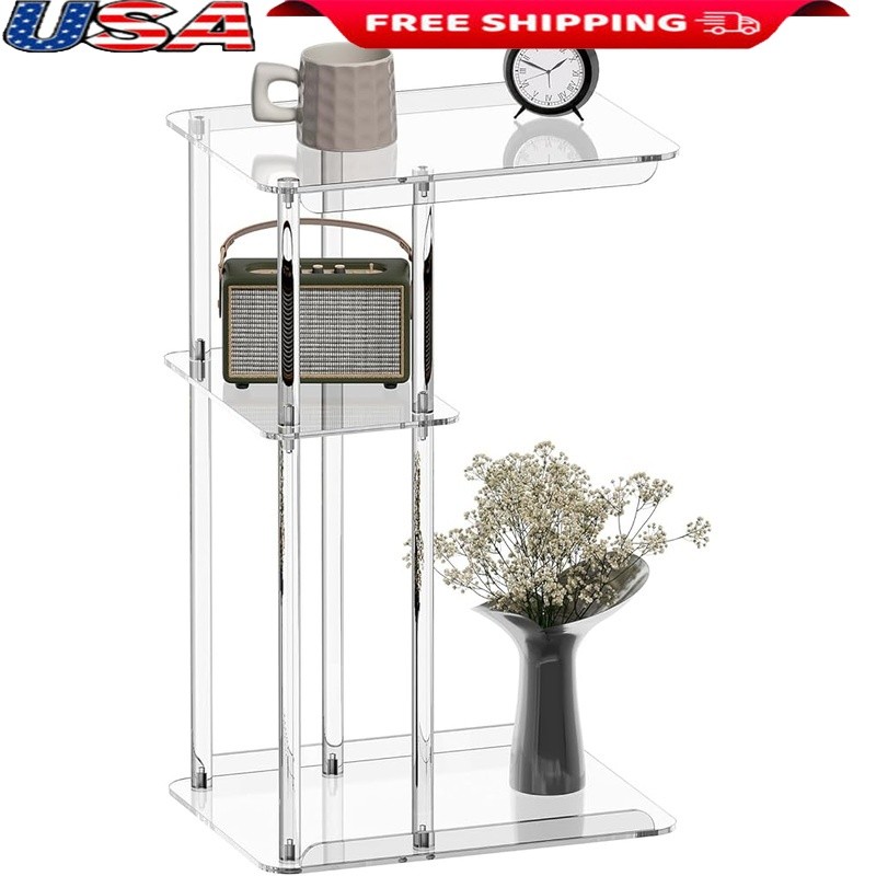 Clear Acrylic C Shaped End Table Snack Table Living Room Bedroom 3 Tiers New