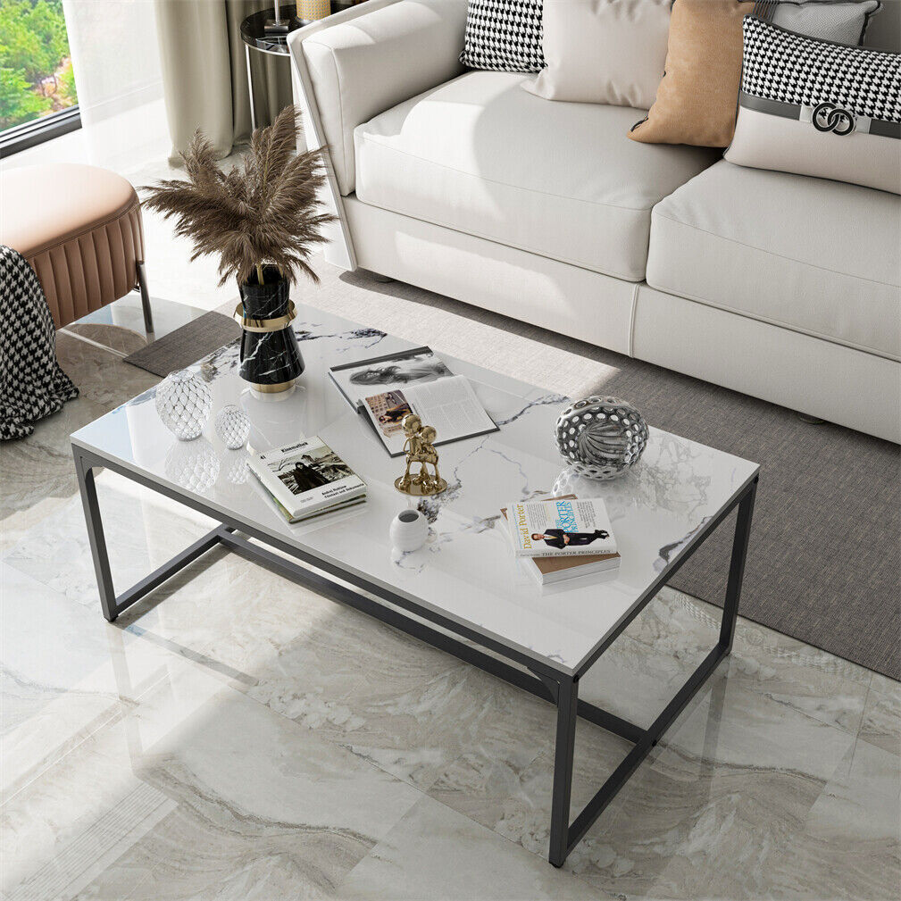 39.4″ Glossy Stoned Living Room Coffee Table Storage Rustproof Top Strong Framed