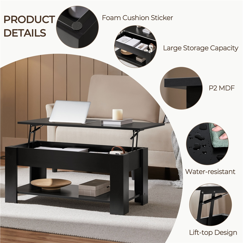 39 in Lift Top Coffee Table with Hidden Compartment & Storage for Living Room