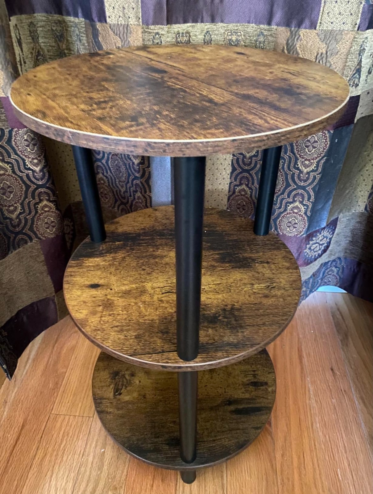 3 Tier Small Round End Table Industrial Vintage Nightstand Side Table Rustic Bro