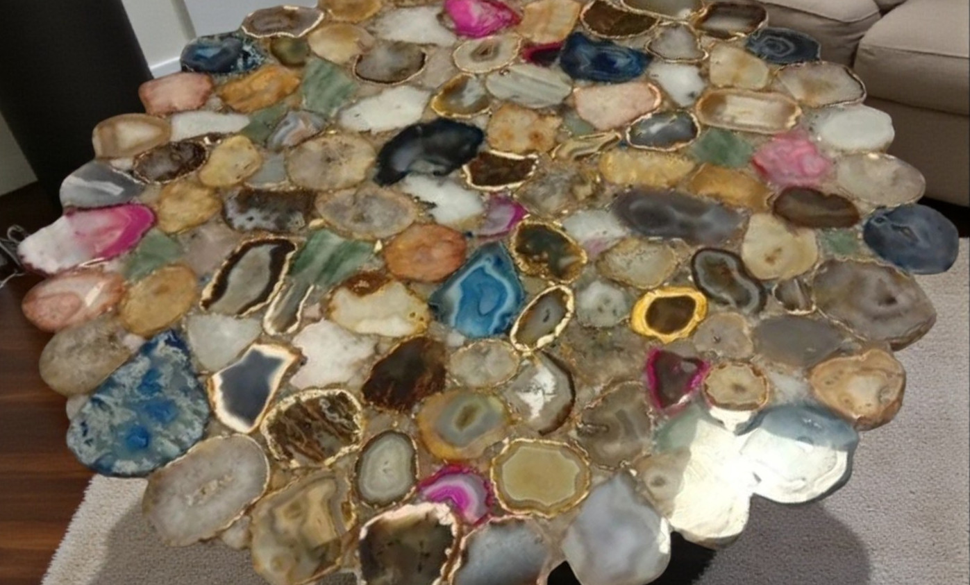 Multicolor Agate Corner Table, Round Agate Coffee Table, Royal Indoor Table 14″
