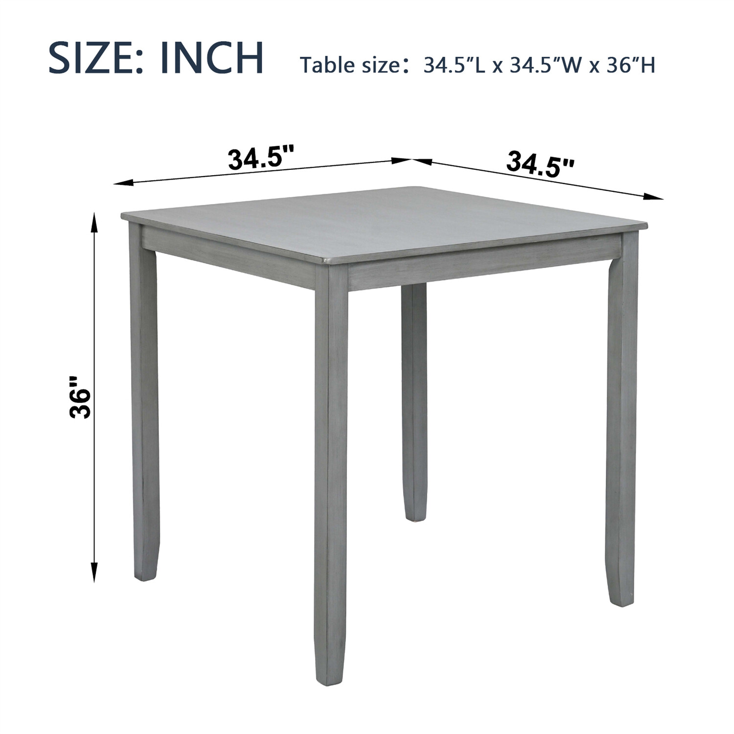 Square Dining Table Wooden Table Kitchen Dining Room Table For 4 Person Gray