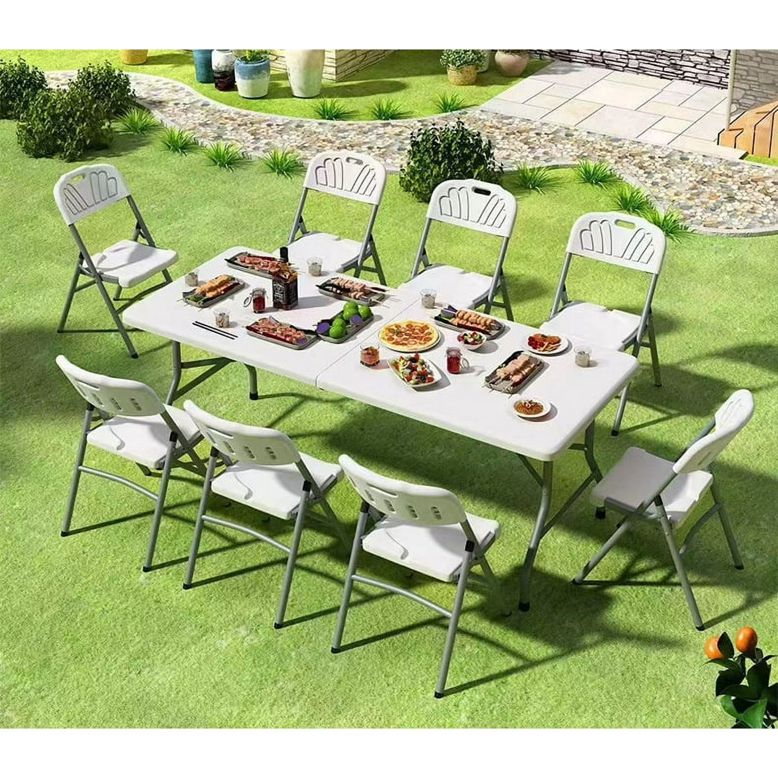 NEW! Leumius 6 Foot Folding Table, Fold-in-Half Plastic Table for Indoor Outdoor