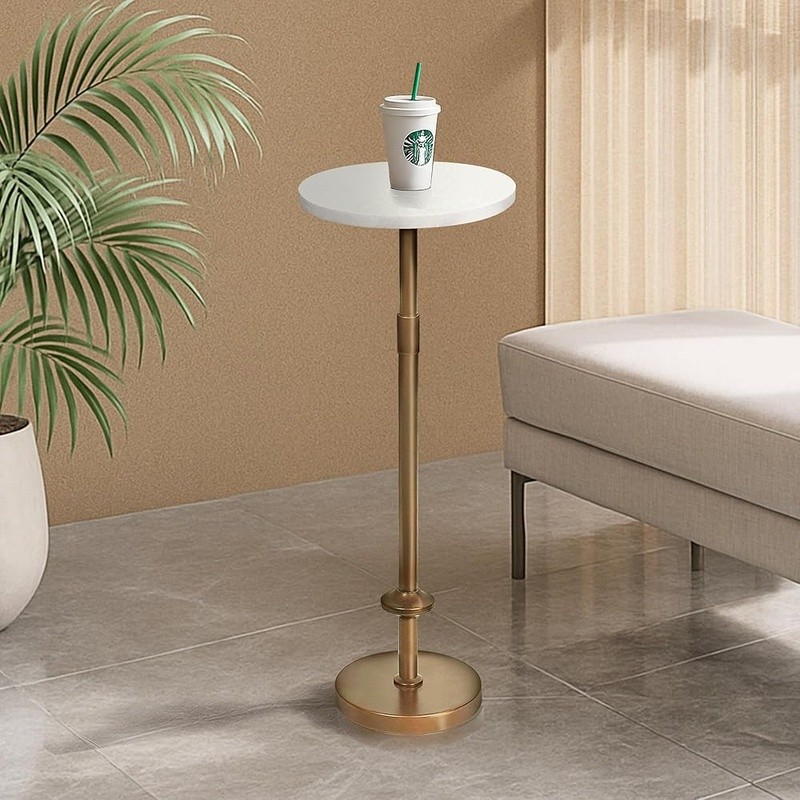 Adjustable Height Black Marble Pedestal Table Drinks Plants Décor Easy Assembly