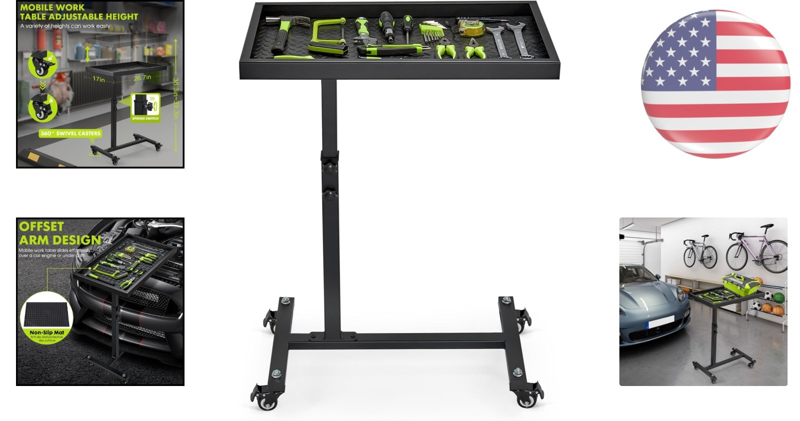 Robust Steel Rolling Tool Table with Adjustable Height – Perfect for Garage Use