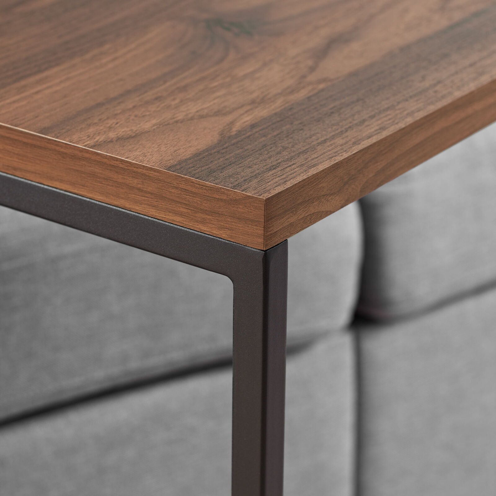 C-Shape Metal End Table Canyon Walnut Finish Powder-coated Home Any Room New