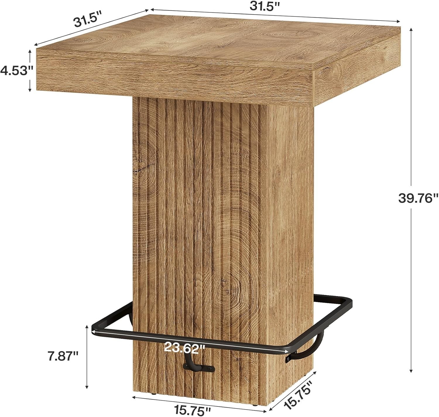 Square Bar Table Industrial Kitchen Pub Table with Metal Footrest for Home Bar