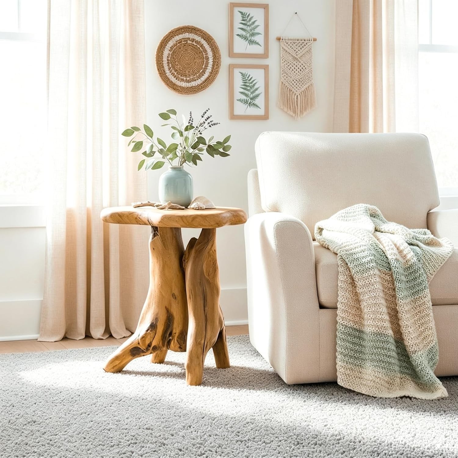 Rustic Natural Tree Stump Stool – 19” Accent Table & Plant Stand