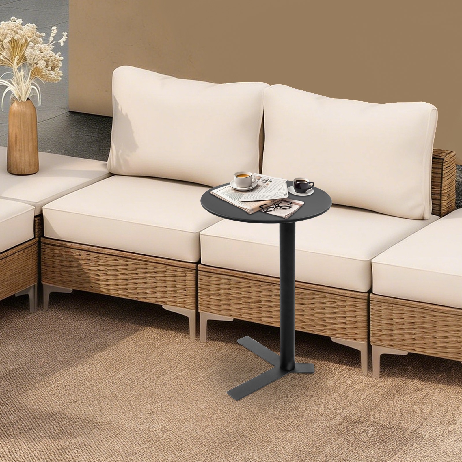 Black Round Side Table With Y-Shaped Base for Small Spaces and Modern Decor