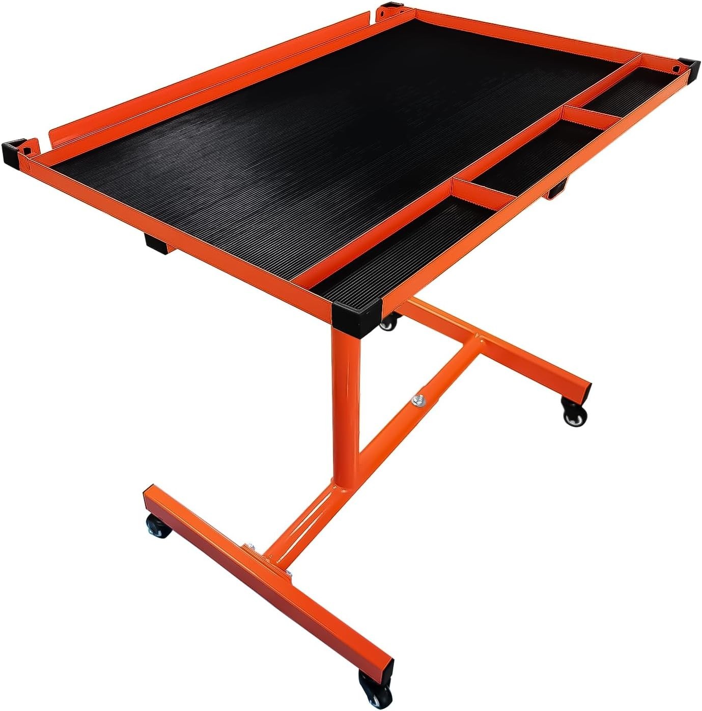 Adjustable Rolling Tool Tray Table – Heavy Duty 220lb Capacity, Orange, Mobile