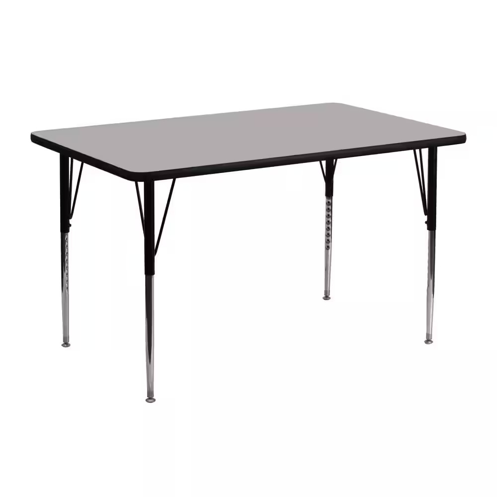 Gray 24 In. W X 48 In. L Adjustable Classroom Activity Table, Rectangular Plasti