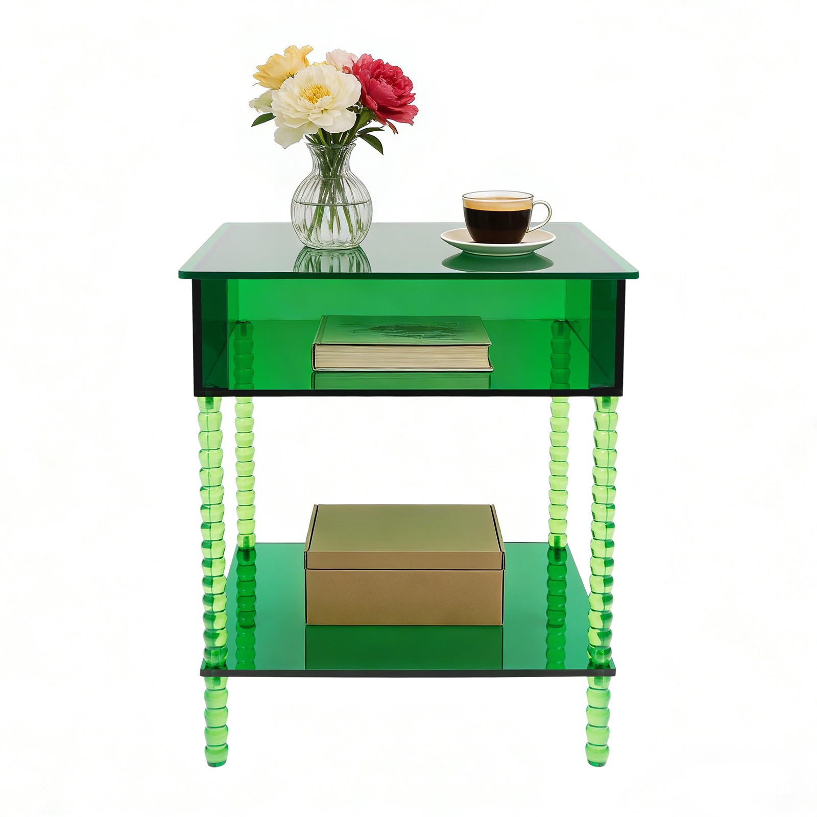Acrylic Side Table End Table w/ Storage Nightstand for Living Room Bedroom Green