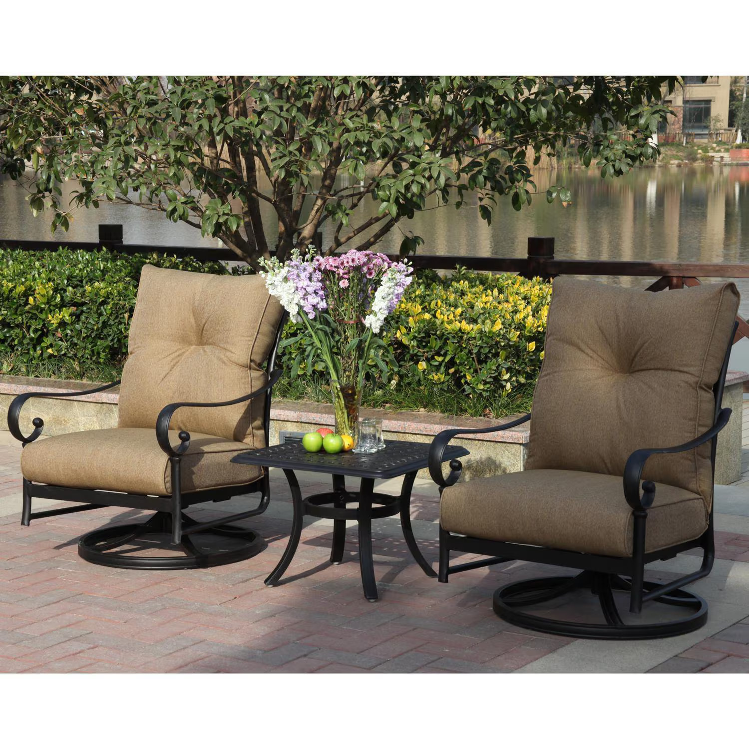 Santa Anita 3 Pc Cast Aluminum Seating Set 24-in Square Series 88 Table &