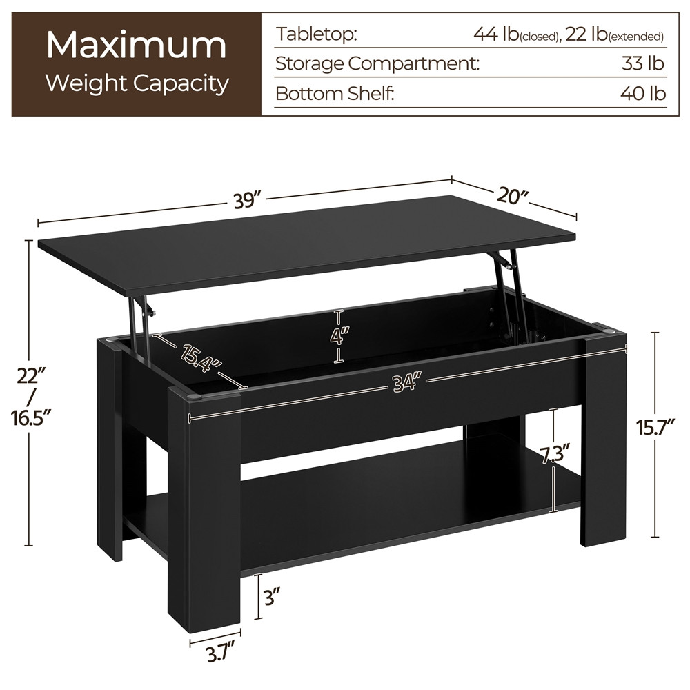 39 in Lift Top Coffee Table with Hidden Compartment & Storage for Living Room