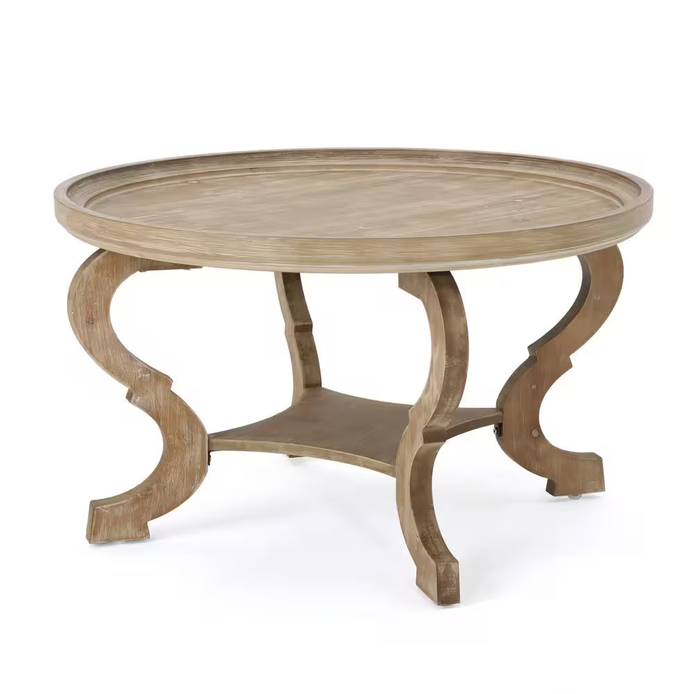 Althea 33 In. Natural Brown Wood round Coffee Table