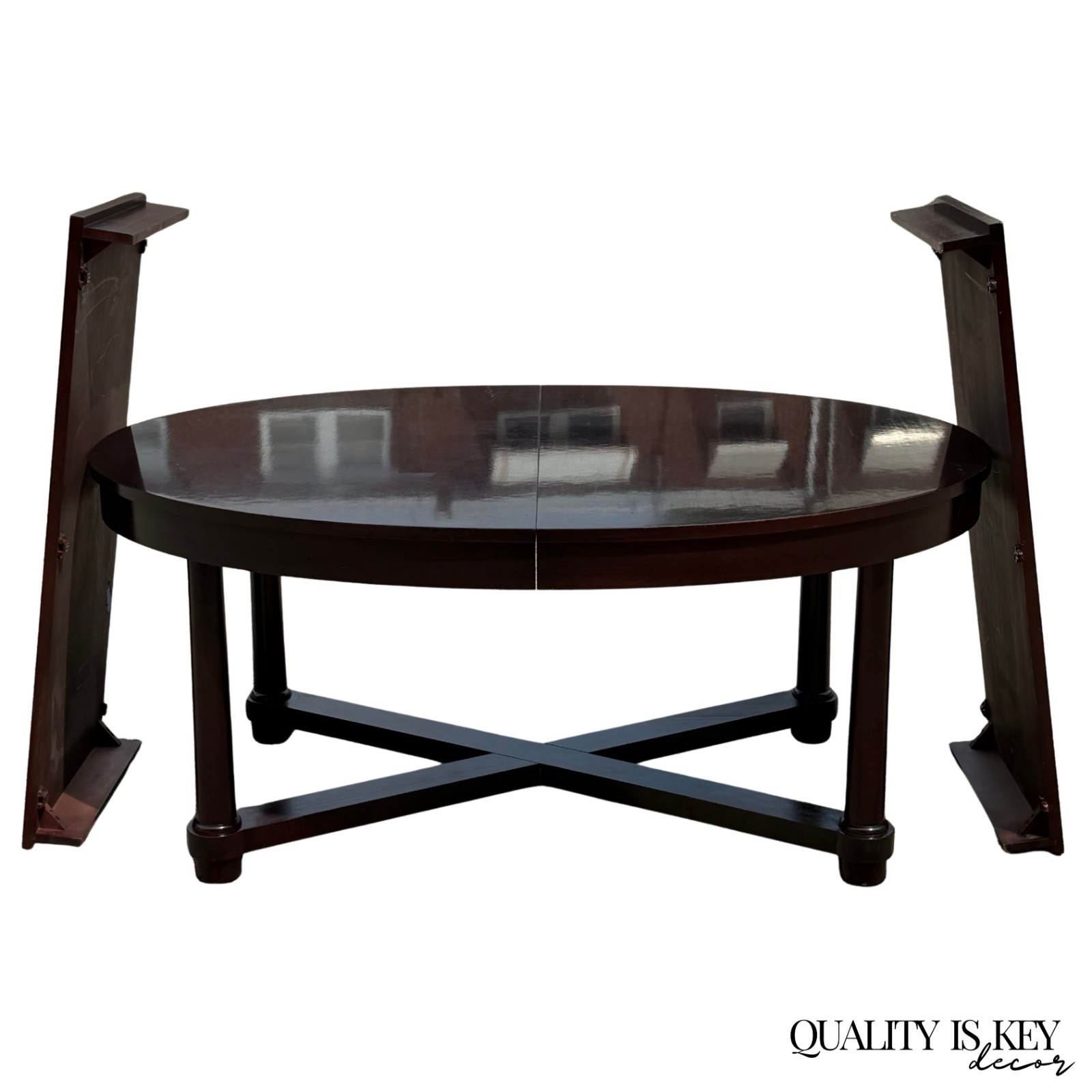 Baker Barbara Barry Art Deco Style Oval 2 Leaf Extension Mahogany Dining Table