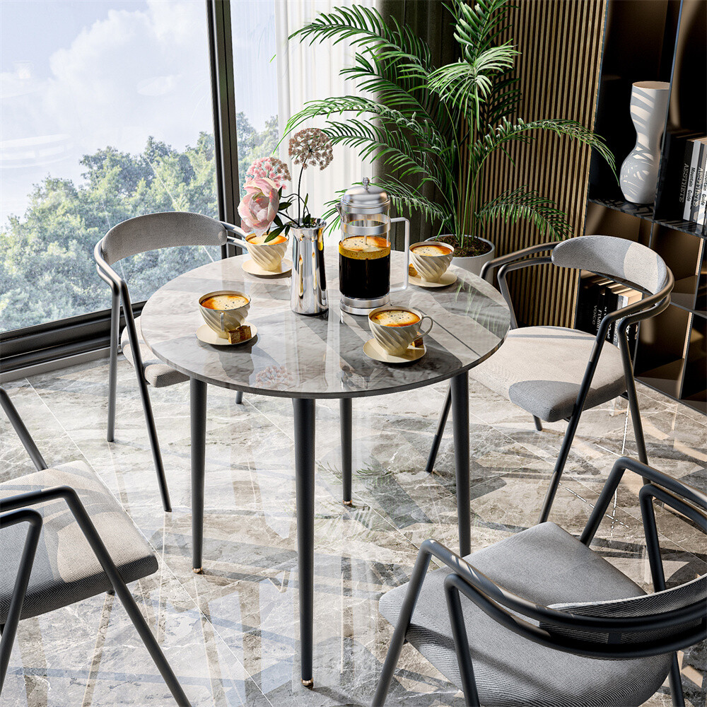 Round Dining Table 2-4 Person High End Sintered Stone Top Kitchen Restaurant NEW