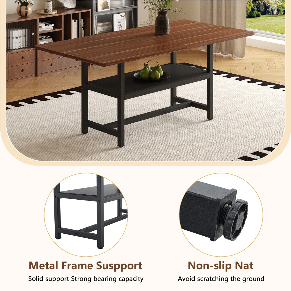 Dining Table Four-piece walnut veneer inlay With storage platform