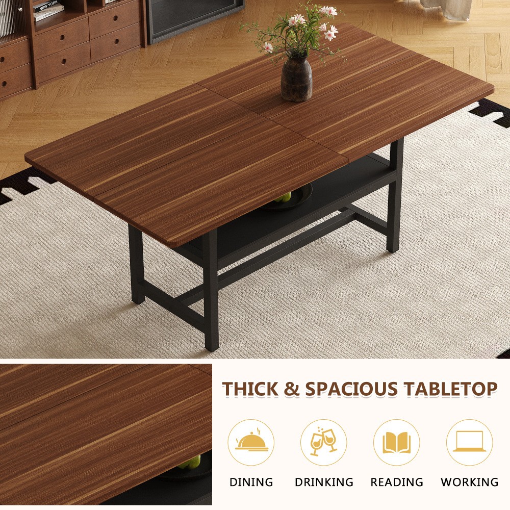 Dining Table Four-piece walnut veneer inlay With storage platform