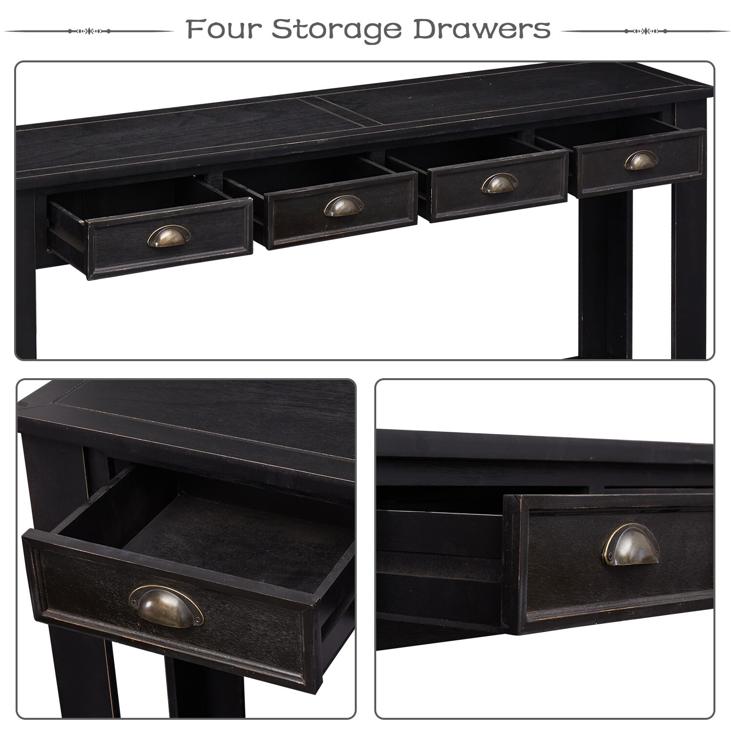 Rustic Entryway Console Table 60 ” Long Sofa Table with 4 Drawers Shelf Wooden