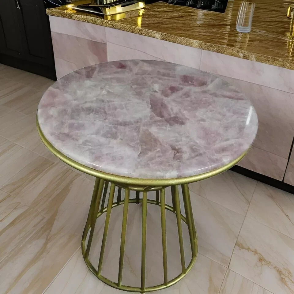 Rose Quartz Coffee Table, Natural Quartz Center Top, Furniture Decor