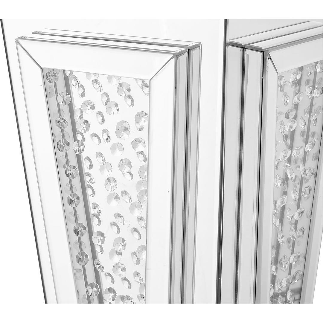 Mirrored Pedestal Table Embedded Crystals Art Deco Style Living Dining Room 35″