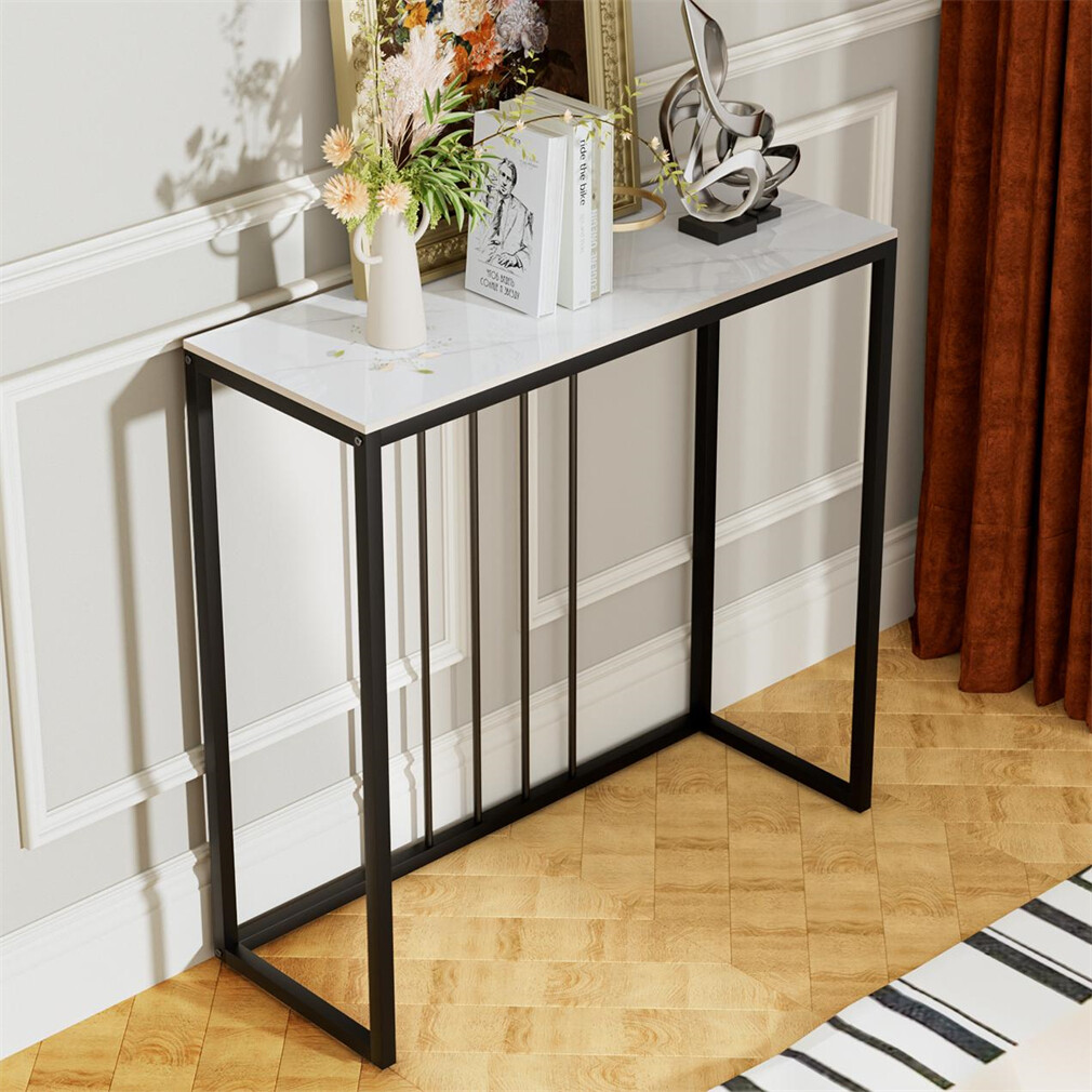 Stylish Console Table Glossy Sintered Stone Hallway Narrow Entryway Tables 80CM