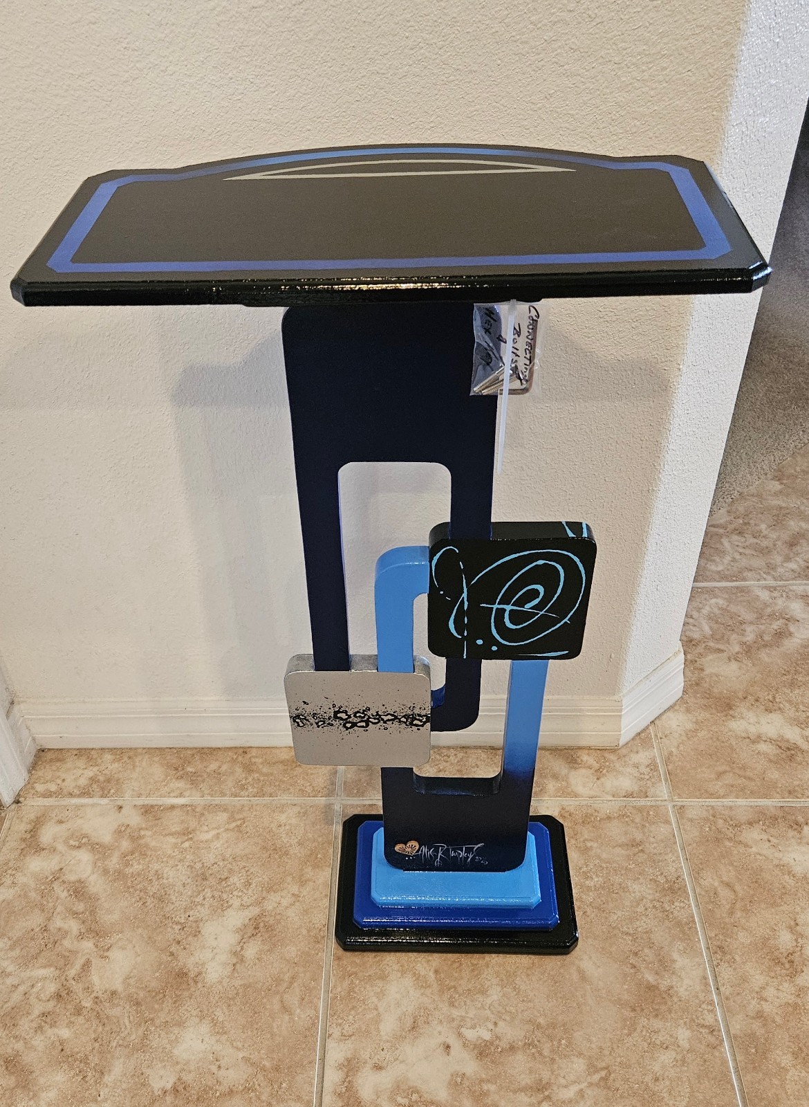 Cobalt Blue Abstract table, Contemporary modern accent end table, 30″ by Art69