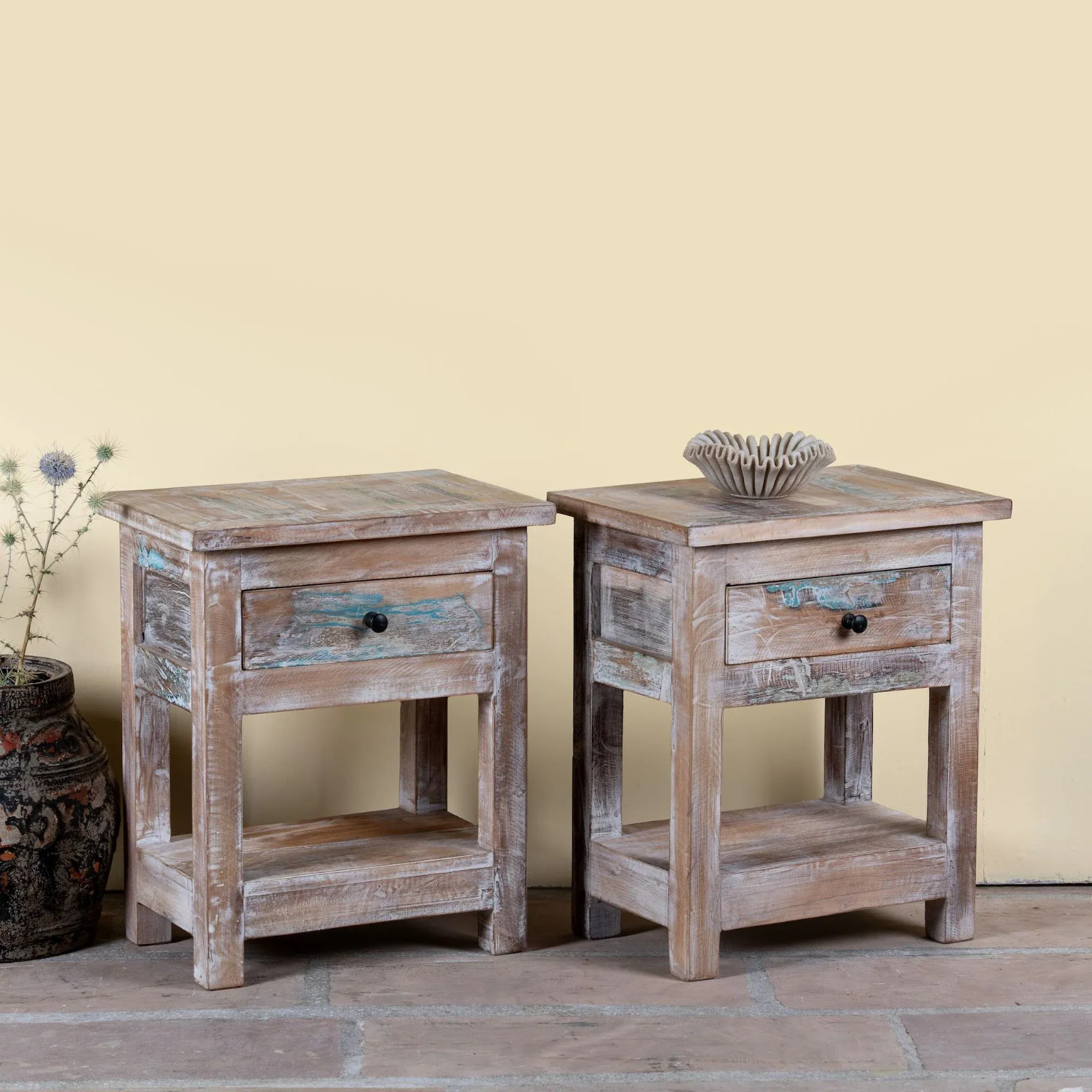 Artisan Handmade Bedside Table Solid Wood Hand Carved 19.7 × 13.8 × 23.6 inches