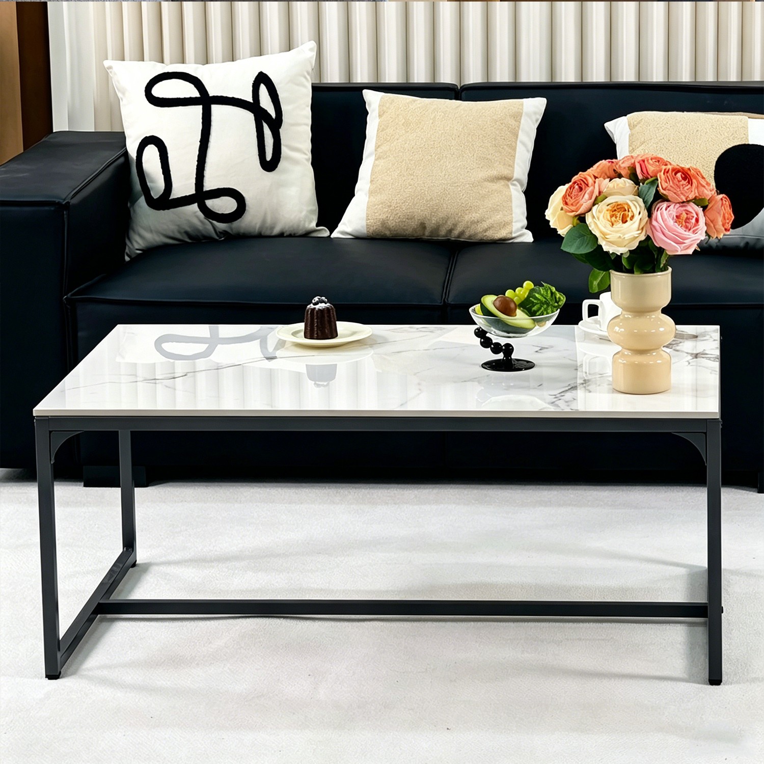 Glossy Sintered Stone Coffee Table Living Room Accent Table Quick Installation