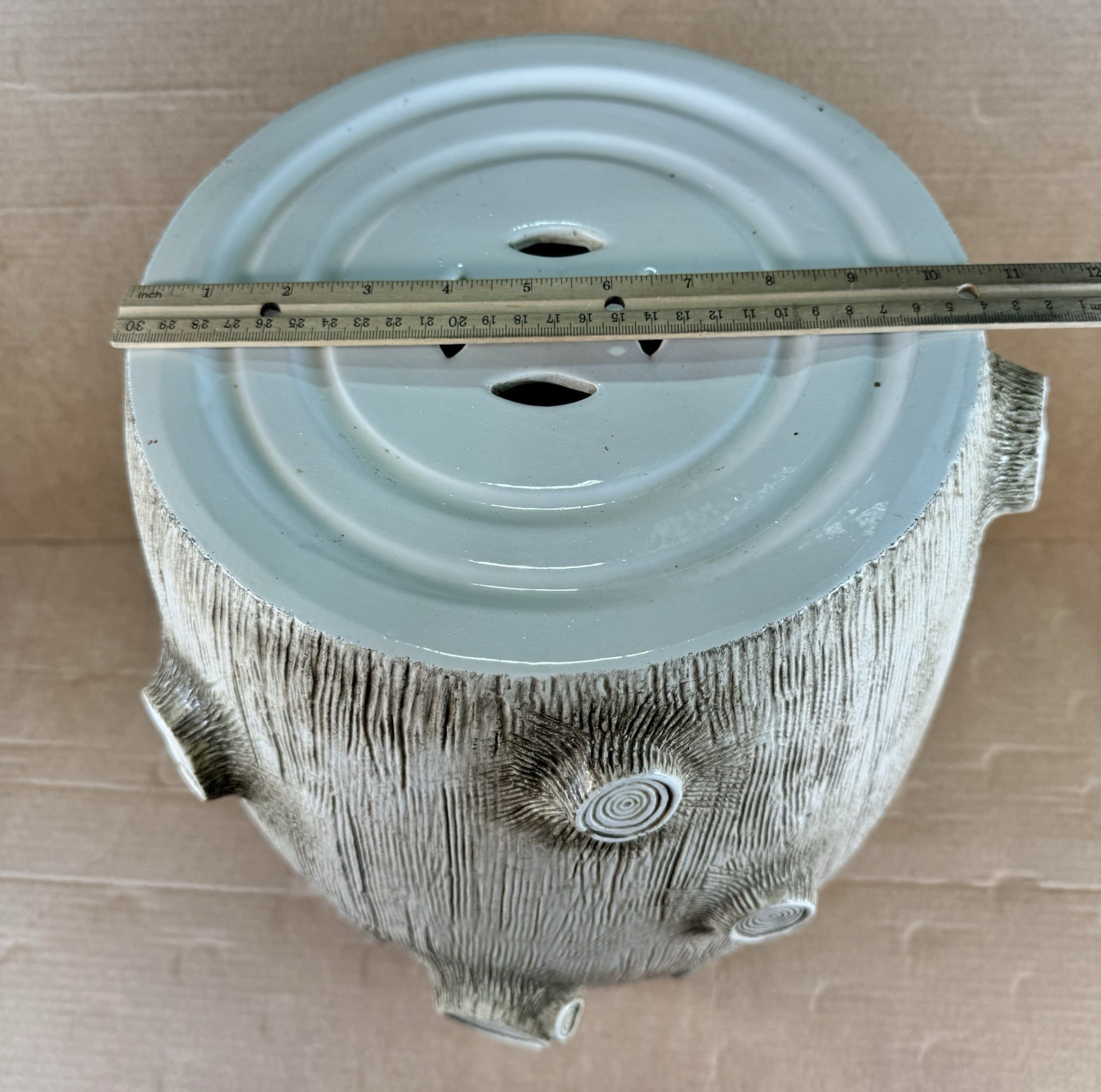 Ceramic Tree Stump Garden Stool Side Table White Textured Rustic Organic Natural