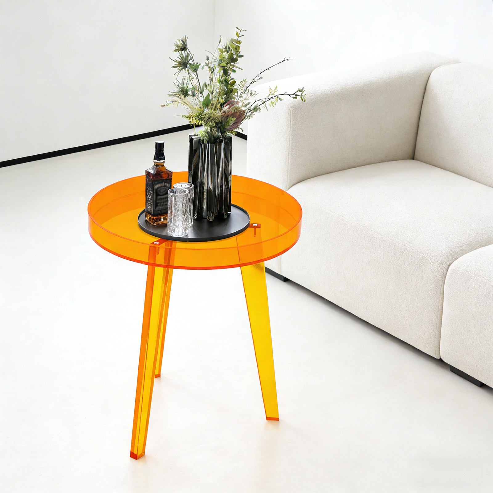 Orange Acrylic Side Table Side Table, End Table for Living Room, Bedroom