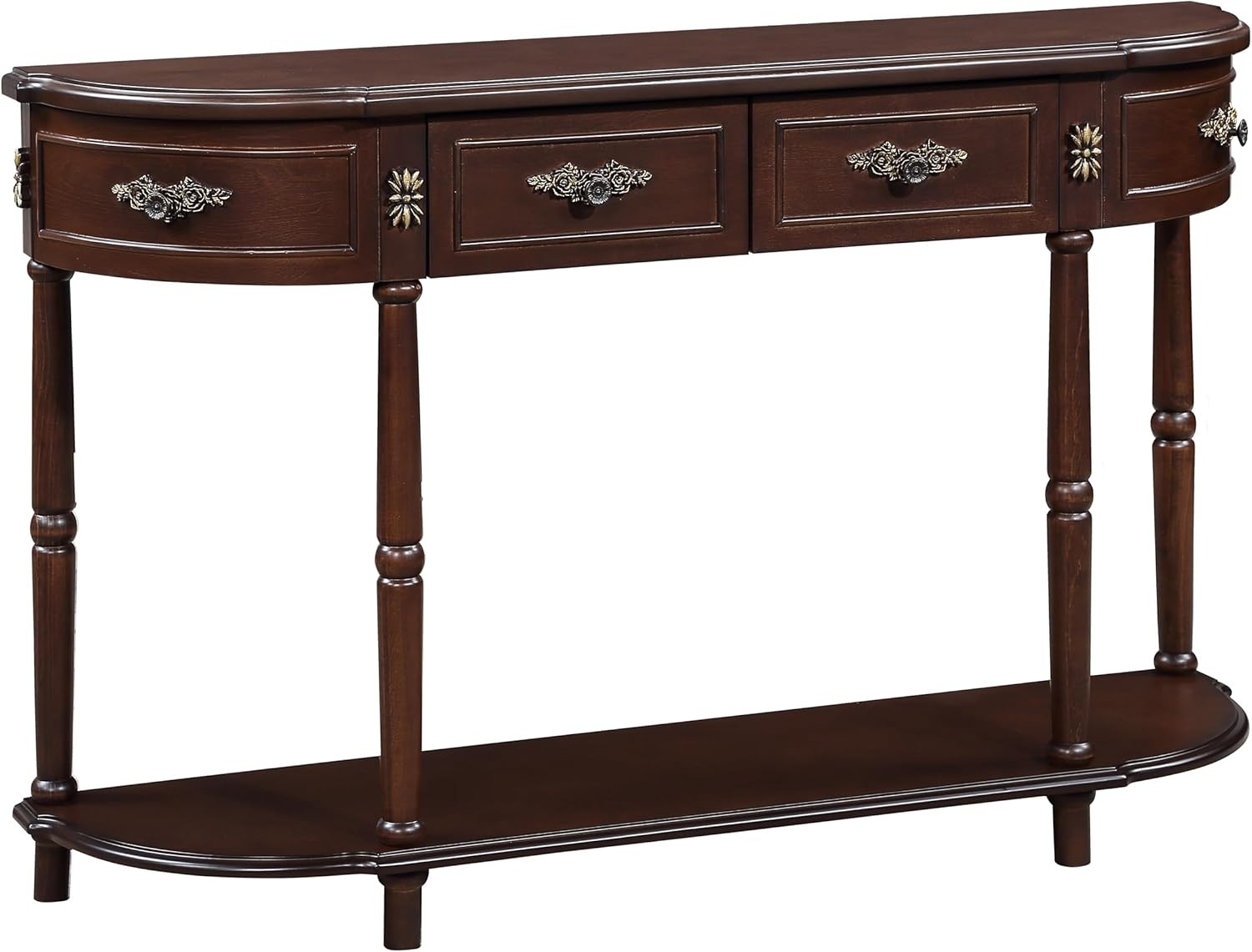 52″ Retro Curved Console Table, Wood Sofa Table with Open Shelf and 2 Drawers