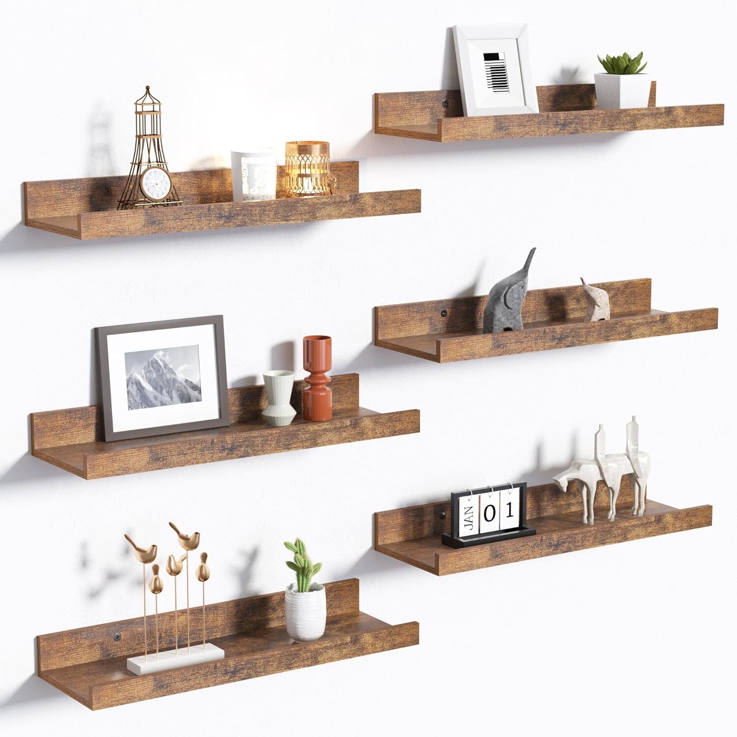 upsimples Floating Shelves for Wall, Wood Mounted Shelf Decor 15.7in, Brown