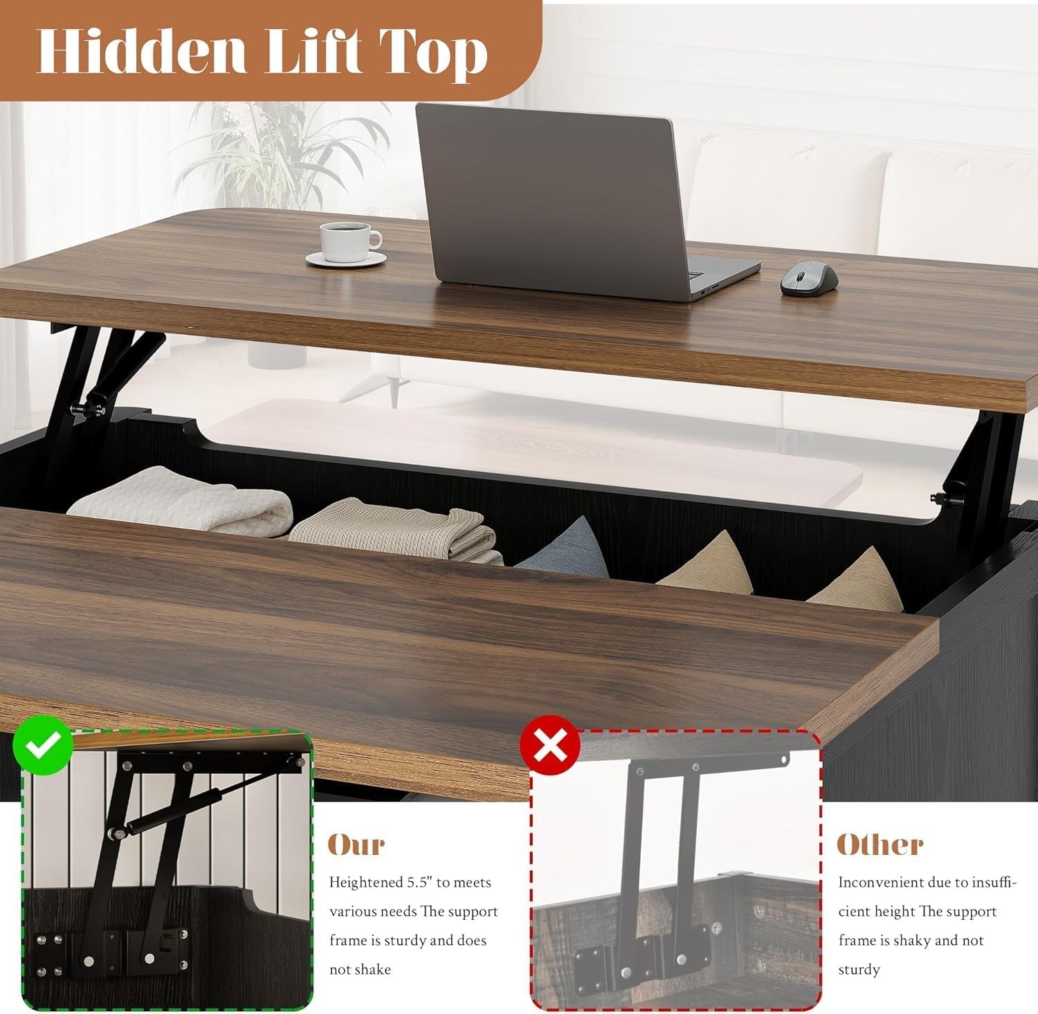 Lift Top Coffee Table W/ Storage Mid Century Modern Square Coffee Tables Living